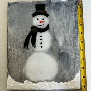Snowman Canvas Art with Black Hat and Scarf